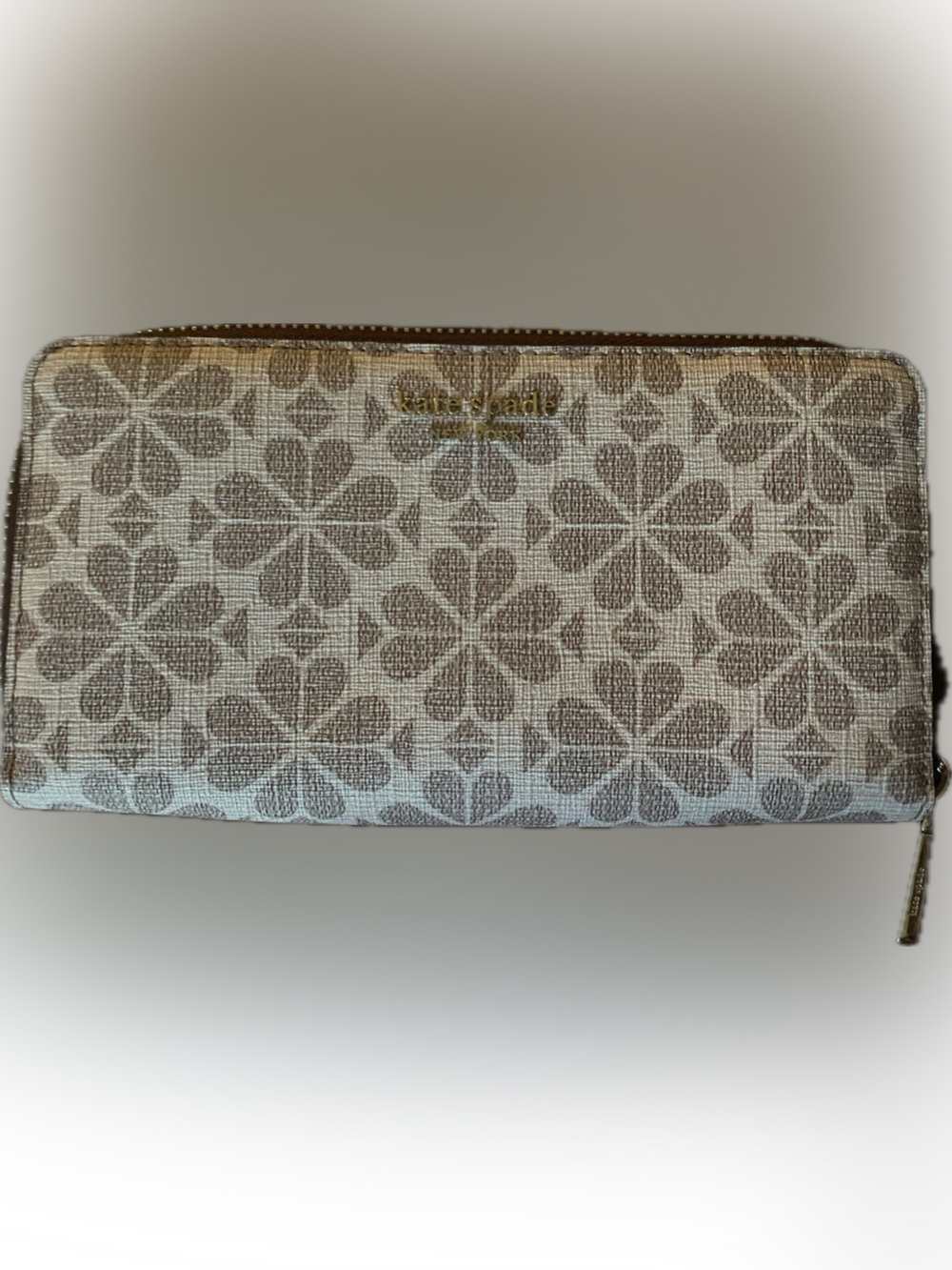 kate spade Neutral Beige Floral Zip Clutch Wallet